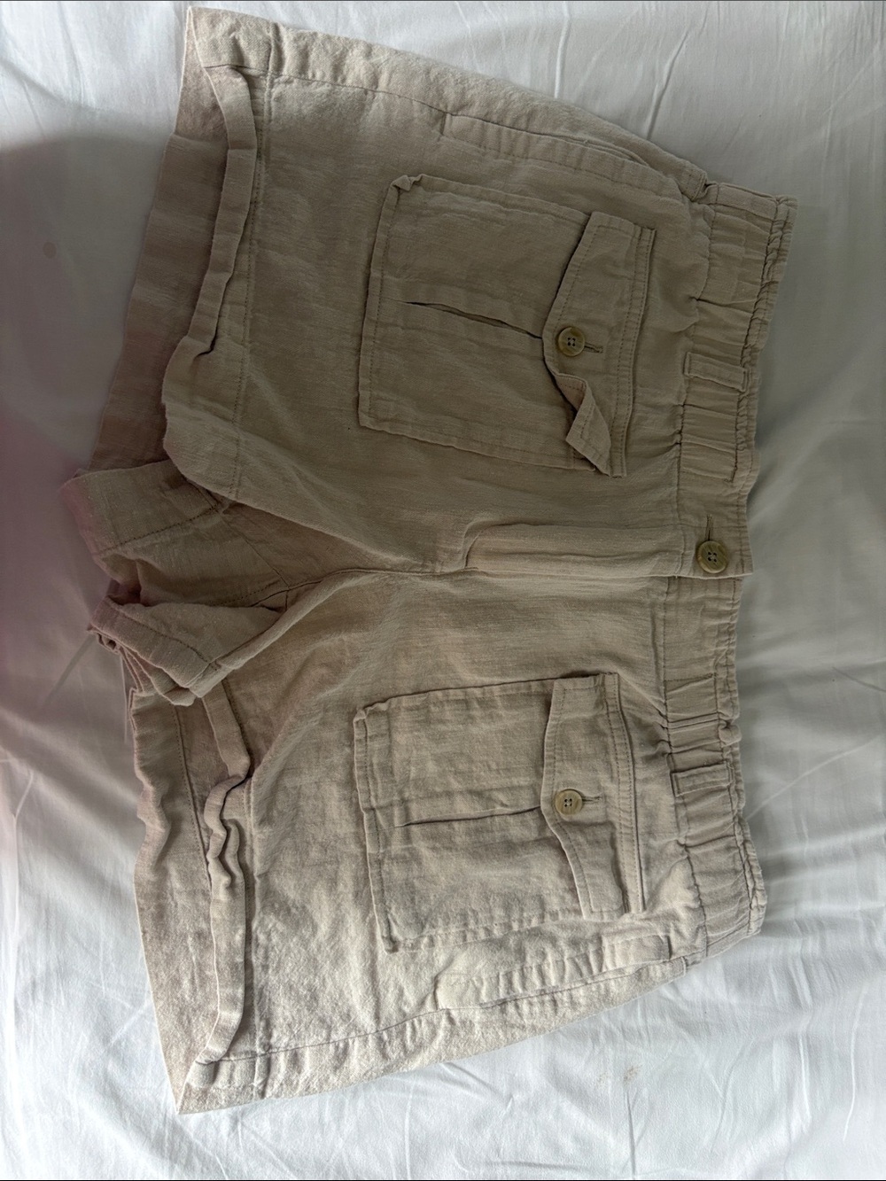 LOFT Tan Linen-Blend Cargo Shorts